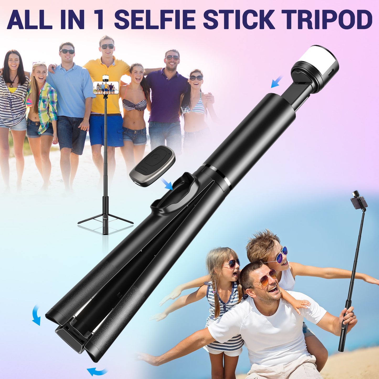 67" Selfie Stick Tripod, Tripod for iPhone with Remote and RGB Light, Extendable Phone Tripod for iPhone/Android, Portable Travel Tripod for Video Recording and Live Streaming