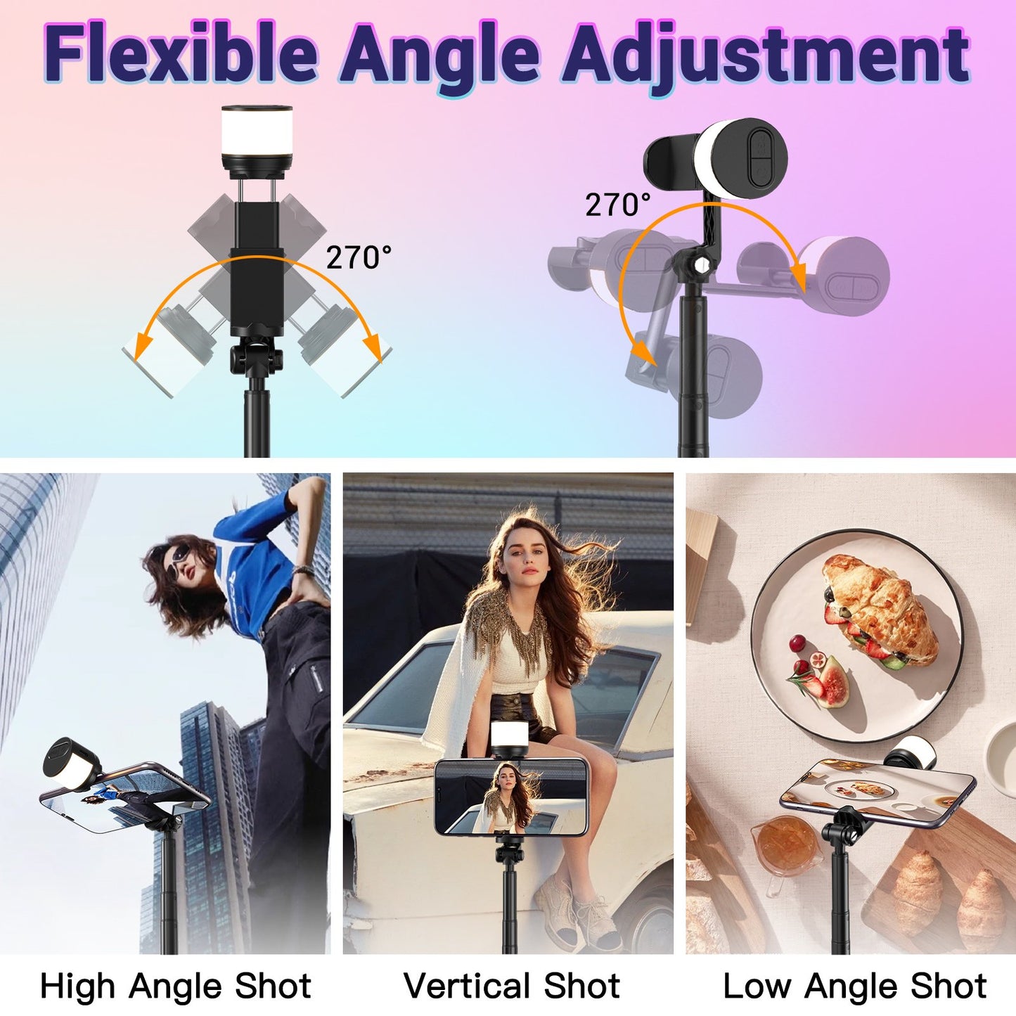 67" Selfie Stick Tripod, Tripod for iPhone with Remote and RGB Light, Extendable Phone Tripod for iPhone/Android, Portable Travel Tripod for Video Recording and Live Streaming