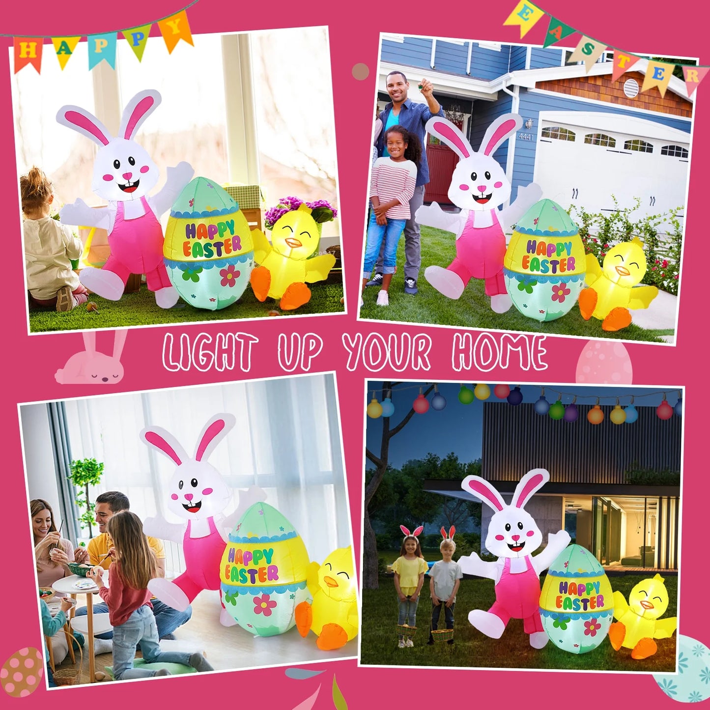Avoalre Easter Inflatables Decorations, Easter Blow Up 4.9FT Bunny with Chicks & Eggs, Lighted Inflatable for Yard Holiday Party Outdoor Garden, Gift for Kids