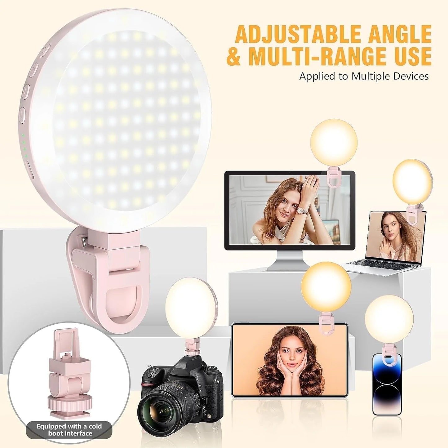 Avoalre Selfie Light for iPhone, 400mAh Rechargeable Led Selfie Light Clip On with mirror, 11 Adjusted Modes Selfie Light for Phone Camera Laptop Makeup Video Conference
