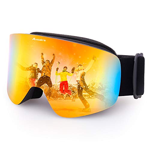 Avoalre Skibrille Snowboardbrille Damen - Rahmenlos Ski Snowboard Brille für Brillenträger Schutzbrillen, 100% OTG Anti-Fog 400 UV-Schutz Schneebrille Verspiegelt Snowboard Ski Goggles
