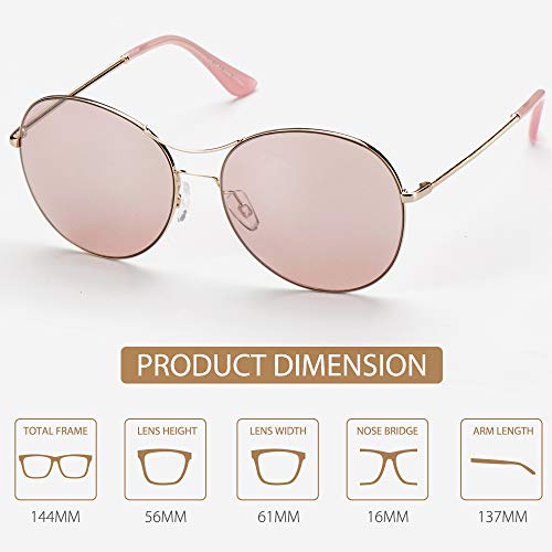 Avoalre Sunglasses Women Ladies Oval Retro Vintage 70s Pilot Style Oversized UV400 100% Protection for Holiday Season Pink Mirrored Lenses Rose Gold Metal Frame