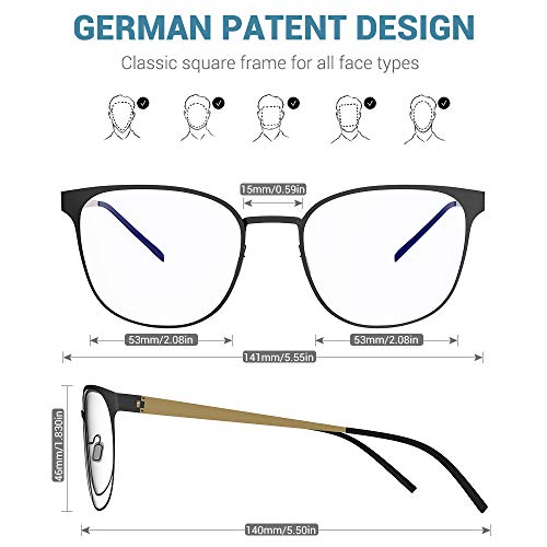Blaulichtfilter Brille Computerbrille Blaulicht Brille - Avoalre Anti Patentiertes schraubenloses Metallrahmen PC Gamer Brille, filtern 95% des Blaulichts Anti-Müdigkeit, Anti-Blaulicht