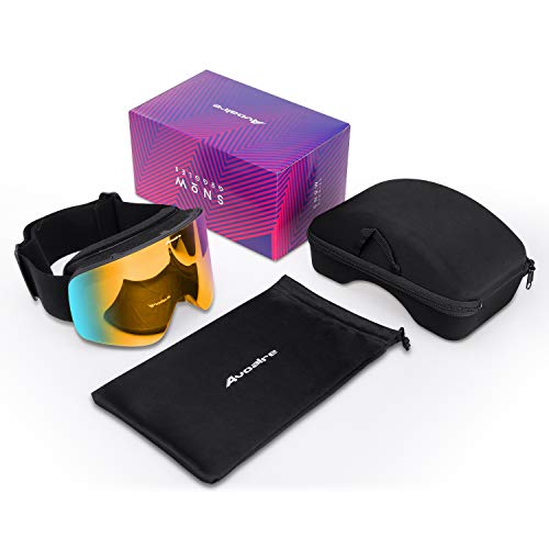 Avoalre Skibrille Snowboardbrille Damen - Rahmenlos Ski Snowboard Brille für Brillenträger Schutzbrillen, 100% OTG Anti-Fog 400 UV-Schutz Schneebrille Verspiegelt Snowboard Ski Goggles