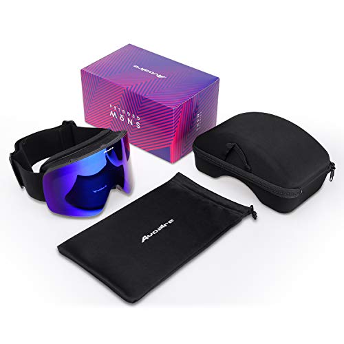 Avoalre Skibrille Snowboardbrille Für Damen und Herren - Rahmenlos Ski Snowboard Brille für Brillenträger Schutzbrillen, 100% OTG Anti-Fog 400 UV-Schutz Schneebrille Verspiegelt Snowboard Ski Goggles