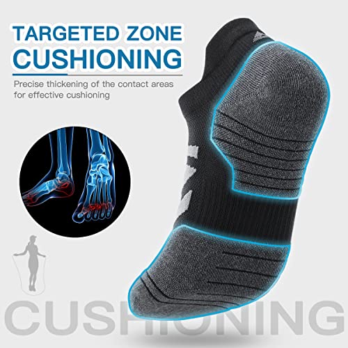 Ankle Athletic Running Sports Low Cut Tab Socks Coolmax Moisture Wicking Seamless 3Pairs (Ankle-Black Grey, Small)