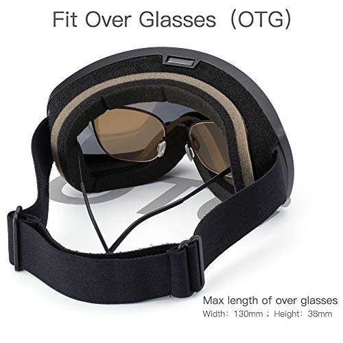 Elegear Skibrille Damen Herren Ski Goggles Snowboardbrille Anti-Fog 100% UV400 Schutz Verspiegelt Schneebrille Helmkompatible Skibrille für Snowboard Skifahren - Schwarz