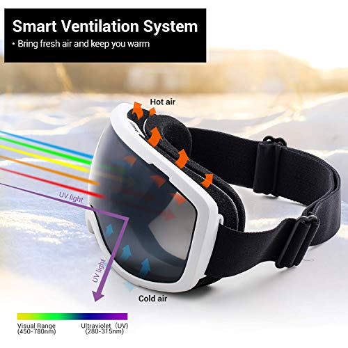 Elegear Skibrille Damen Herren Ski Goggles Snowboardbrille Anti-Fog 100% UV400 Schutz Verspiegelt Schneebrille Helmkompatible Skibrille für Snowboard Skifahren - Silber