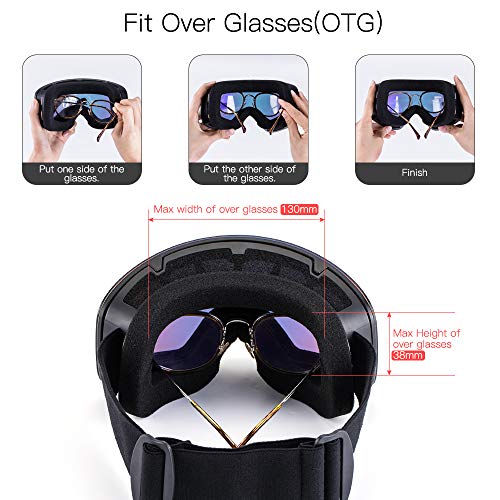 Avoalre Snow Ski Goggles for Men Women, Anti Fog UV400 Snowboard Goggles with Dual Layers Lens, Helmet Compatible Goggles for Winter Outdoor Sport Snowboarding Skating Jet Skiing Snowmobling