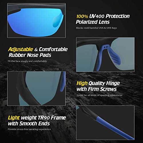 Avoalre® Lunettes de Soleil Sport Homme Lunettes de Vue Femme Unisexe Polarized Conduit TR90 Super Léger Protection UV400 CE Certifié - Bleu