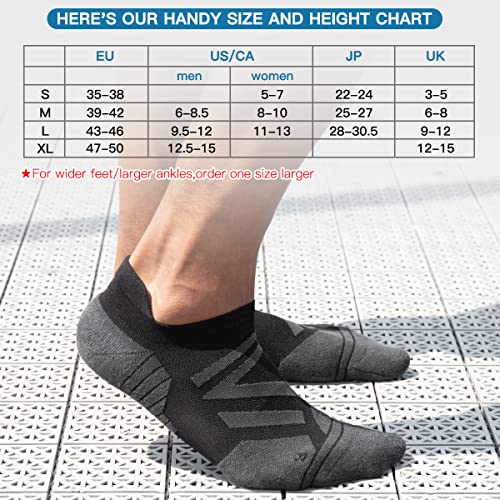 Ankle Athletic Running Sports Low Cut Tab Socks Coolmax Moisture Wicking Seamless 3Pairs (Ankle-Black Grey, Small)