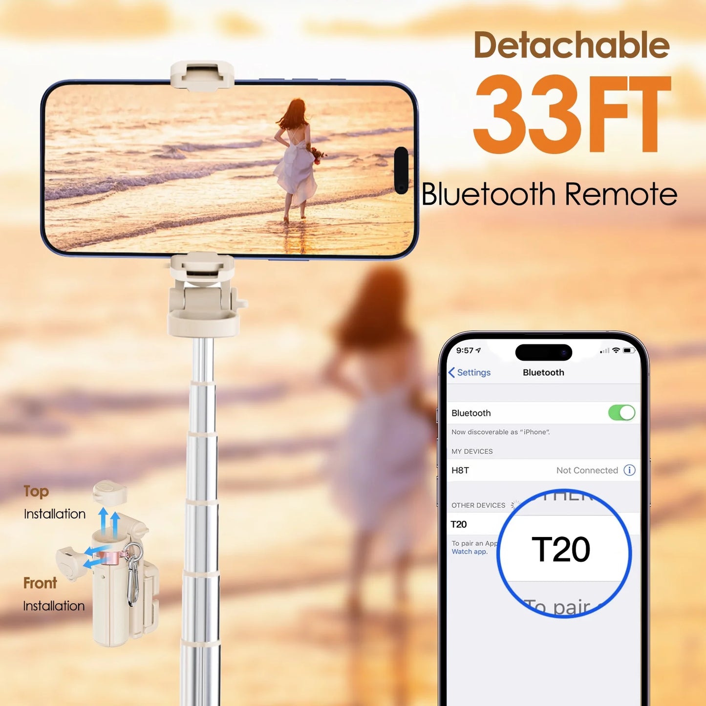 Avoalre mini Selfie Stick Tripod, Portable Pocket Size Tripod for iPhone, Lightweight Foldable Selfie Stick with Wireless Detachable Remote Control for Photograph Video Recording