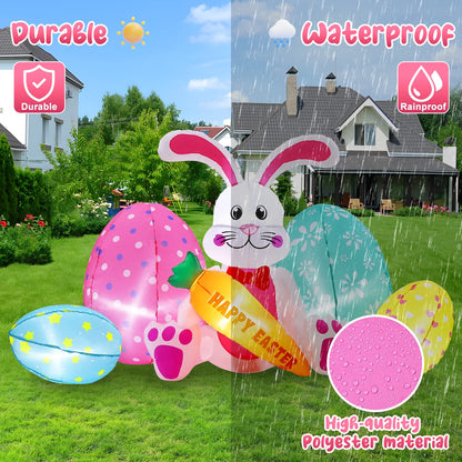Avoalre Easter Inflatables Bunny Decor, Easter Blow up 6.1FT Cute Bunny with Carrot & Eggs, Lighted Inflatable for for Lawn Garden Holiday Party