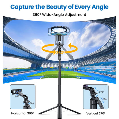 Avoalre 67" Selfie Stick, 360°Rotation Anti-shake Extendable Tripod for iPhone with Remote &Fill Light, Phone Tripod for Android/iOS