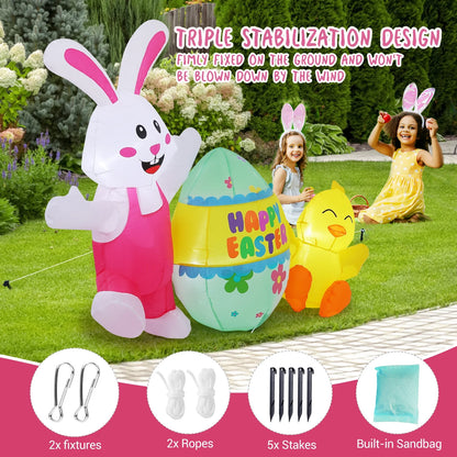 Avoalre Easter Inflatables Decorations, Easter Blow Up 4.9FT Bunny with Chicks & Eggs, Lighted Inflatable for Yard Holiday Party Outdoor Garden, Gift for Kids