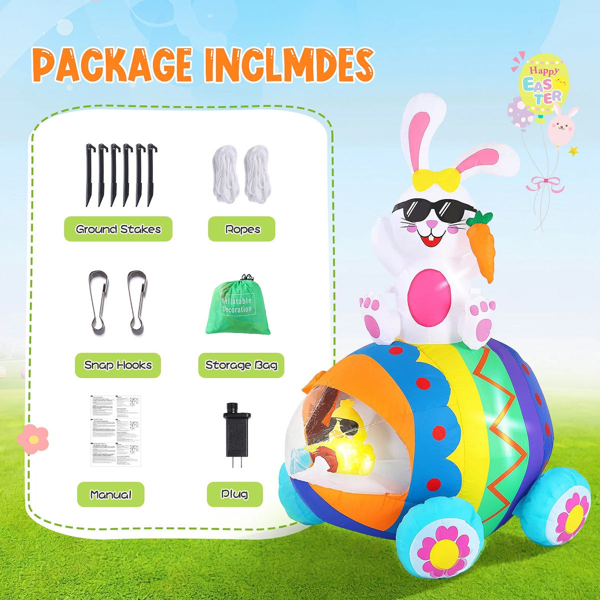 Avoalre Easter Inflatables Bunny Decor, Easter Colorful Blow Up 4.9FT