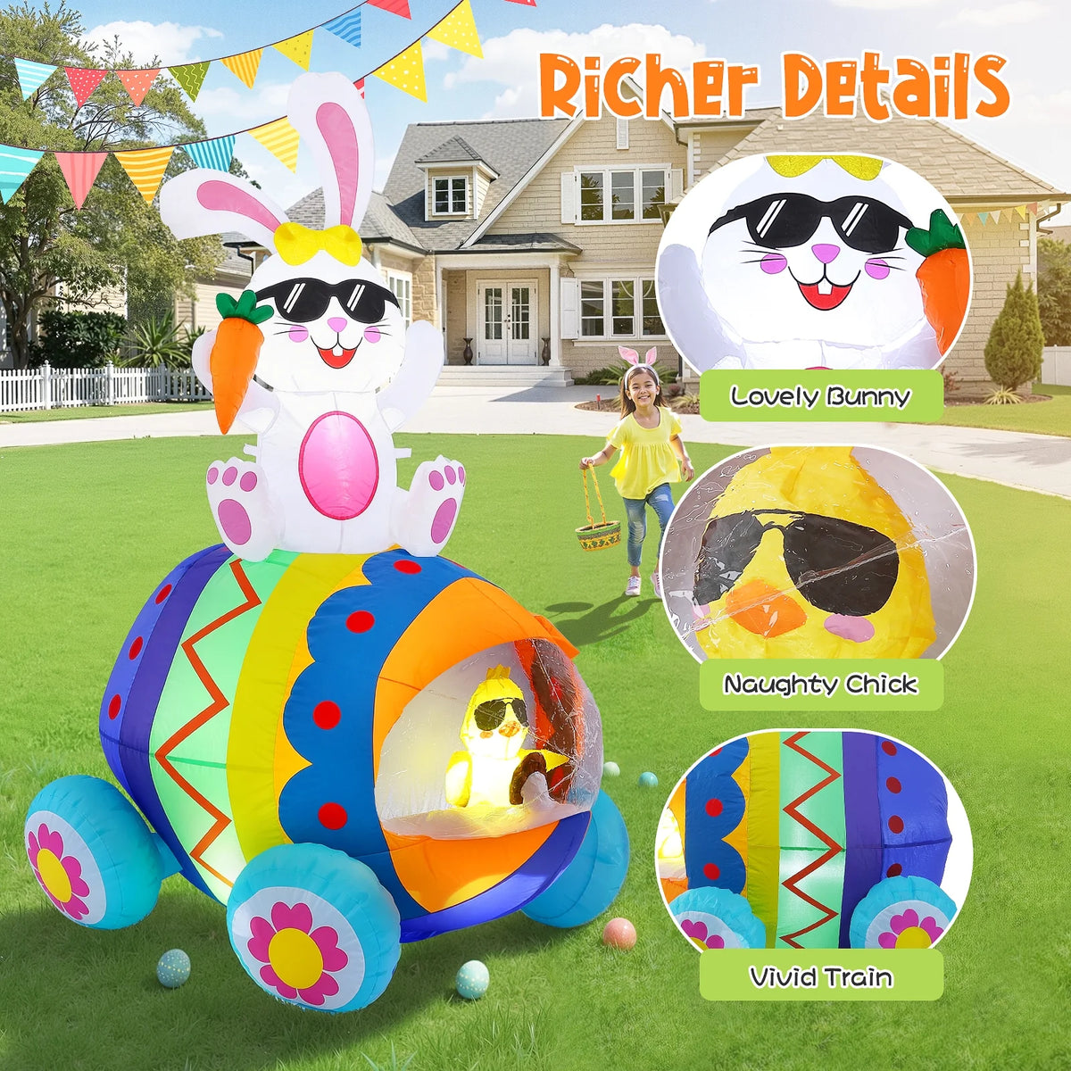 Avoalre Easter Inflatables Bunny Decor, Easter Colorful Blow Up 4.9FT