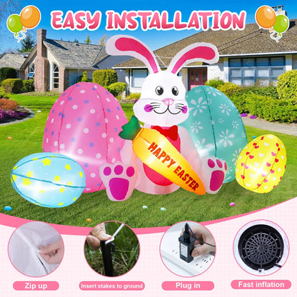 Avoalre Easter Inflatables Bunny Decor, Easter Blow up 6.1FT Cute Bunny with Carrot & Eggs, Lighted Inflatable for for Lawn Garden Holiday Party