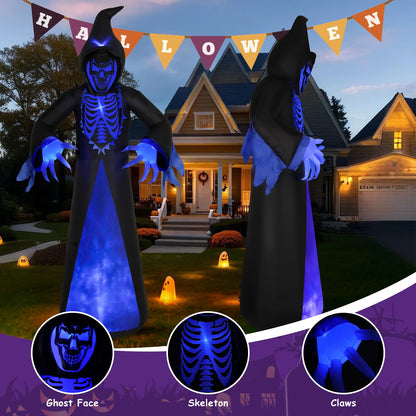 12ft 7-Colored Halloween Inflatable Ghost,Giant Halloween Inflatables Outdoor Scythe Ghost with Rotated LED Lights,Spooky Halloween Blow Up Yard Decorations for Holiday Party Yard Lawn Decor