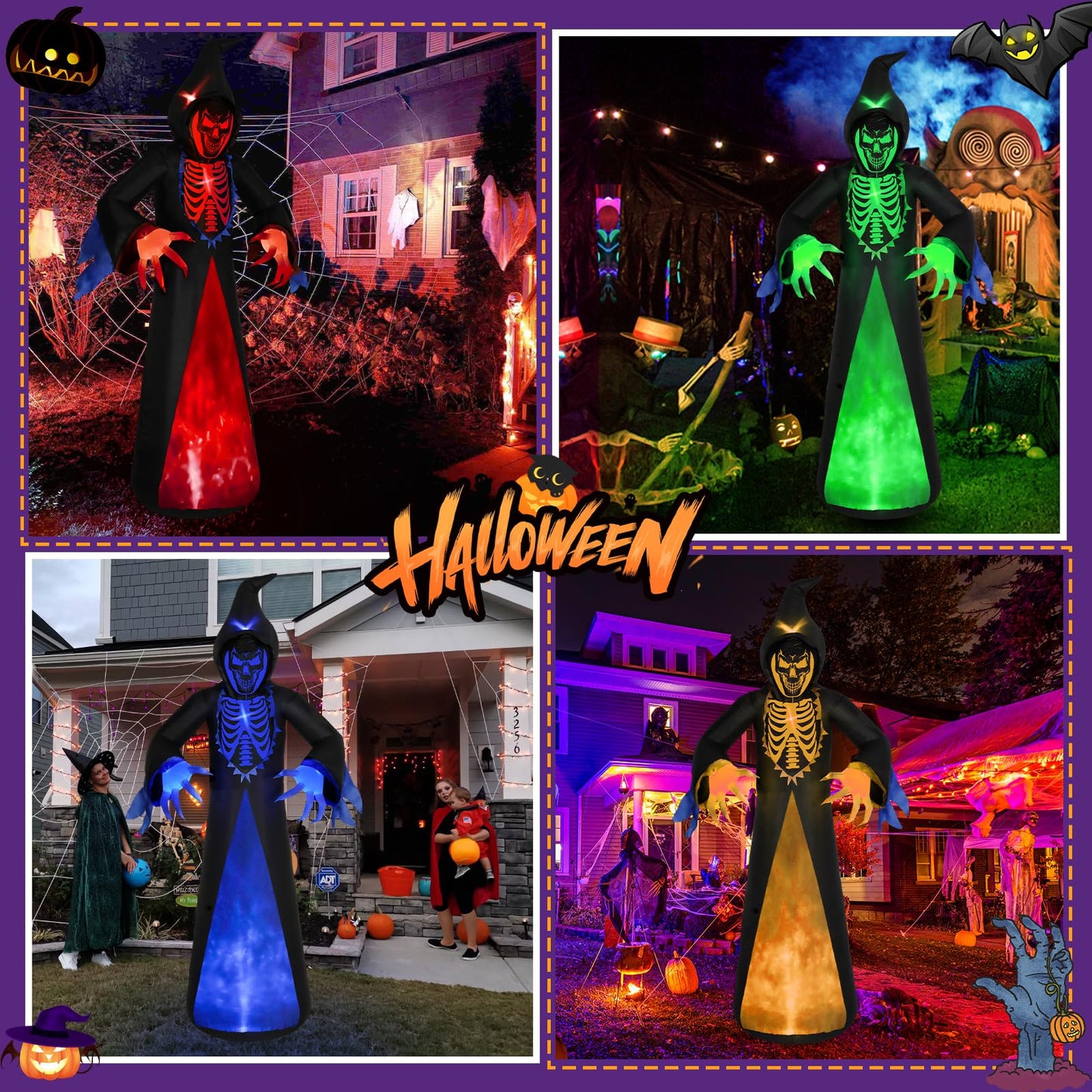 12ft 7-Colored Halloween Inflatable Ghost,Giant Halloween Inflatables Outdoor Scythe Ghost with Rotated LED Lights,Spooky Halloween Blow Up Yard Decorations for Holiday Party Yard Lawn Decor