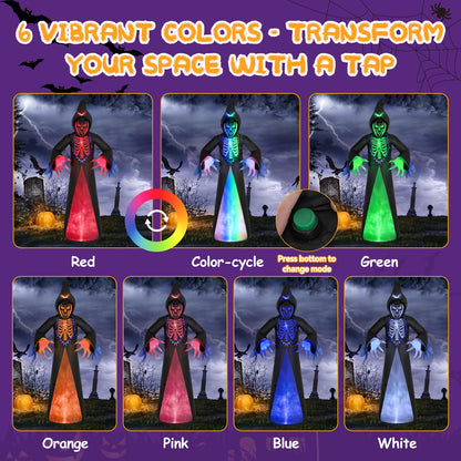12ft 7-Colored Halloween Inflatable Ghost,Giant Halloween Inflatables Outdoor Scythe Ghost with Rotated LED Lights,Spooky Halloween Blow Up Yard Decorations for Holiday Party Yard Lawn Decor