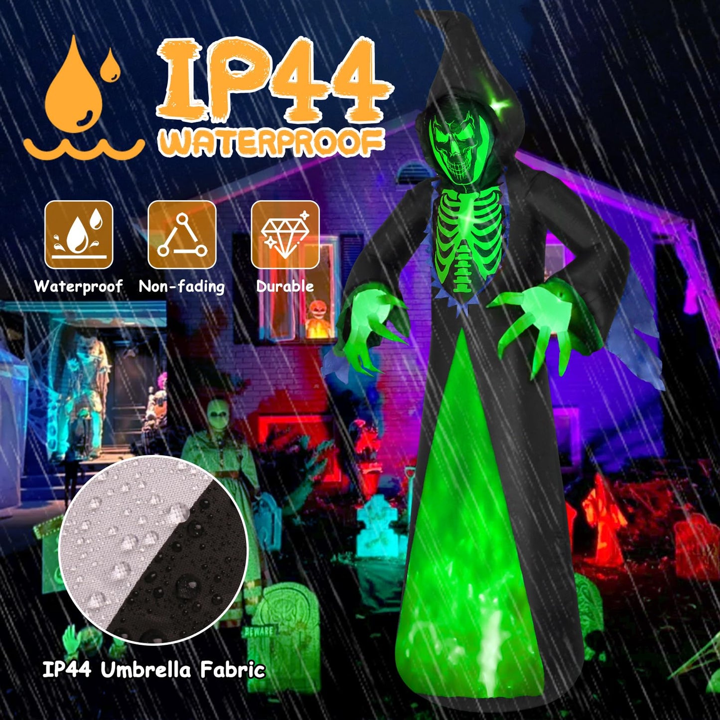 12ft 7-Colored Halloween Inflatable Ghost,Giant Halloween Inflatables Outdoor Scythe Ghost with Rotated LED Lights,Spooky Halloween Blow Up Yard Decorations for Holiday Party Yard Lawn Decor