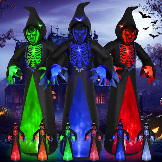 12ft 7-Colored Halloween Inflatable Ghost,Giant Halloween Inflatables Outdoor Scythe Ghost with Rotated LED Lights,Spooky Halloween Blow Up Yard Decorations for Holiday Party Yard Lawn Decor