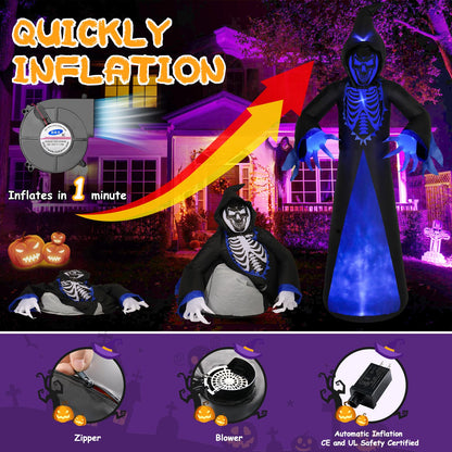 12ft 7-Colored Halloween Inflatable Ghost,Giant Halloween Inflatables Outdoor Scythe Ghost with Rotated LED Lights,Spooky Halloween Blow Up Yard Decorations for Holiday Party Yard Lawn Decor