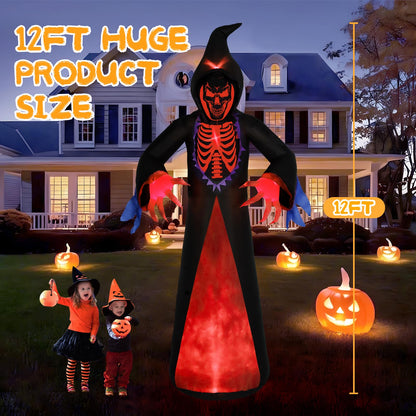 12ft 7-Colored Halloween Inflatable Ghost,Giant Halloween Inflatables Outdoor Scythe Ghost with Rotated LED Lights,Spooky Halloween Blow Up Yard Decorations for Holiday Party Yard Lawn Decor