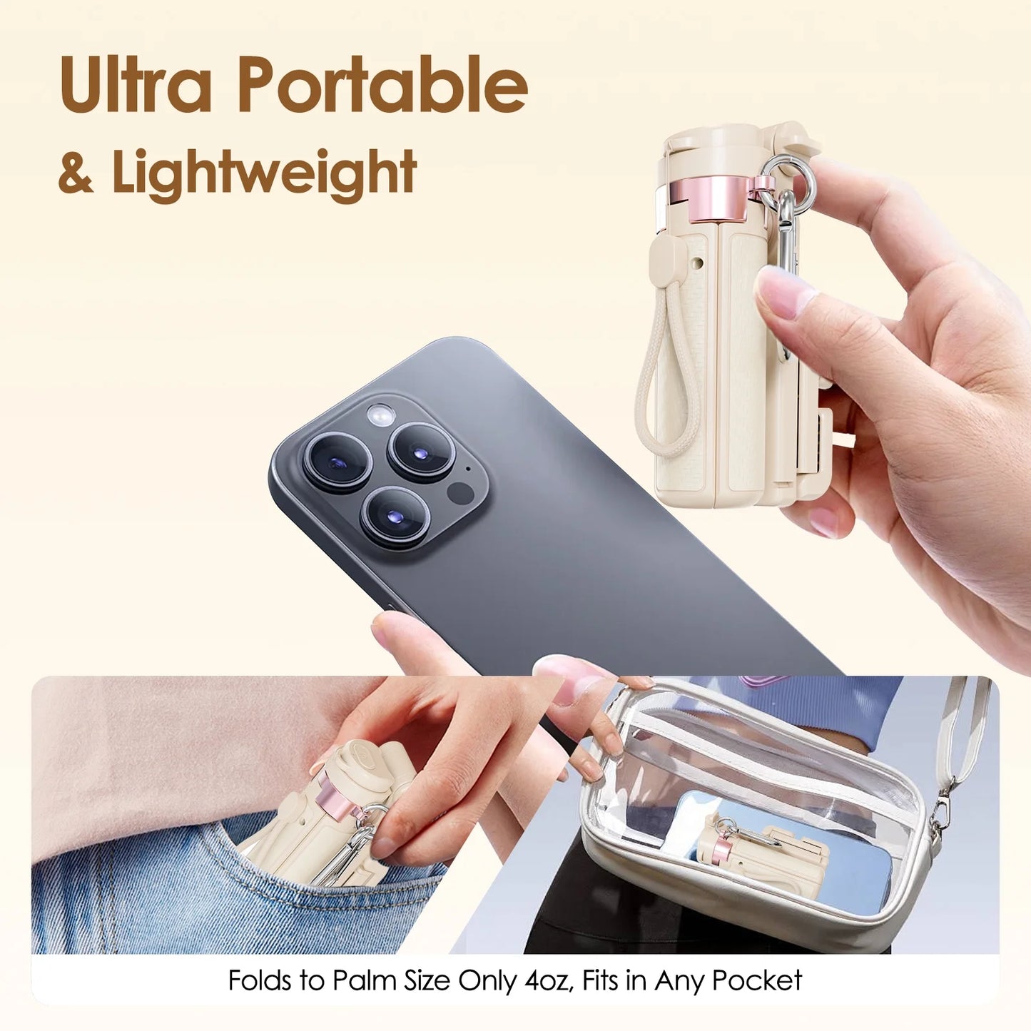 Avoalre mini Selfie Stick Tripod, Portable Pocket Size Tripod for iPhone, Lightweight Foldable Selfie Stick with Wireless Detachable Remote Control for Photograph Video Recording