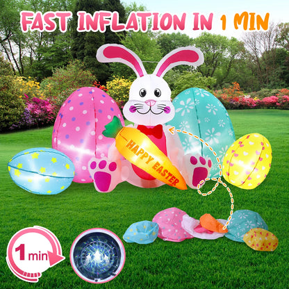 Avoalre Easter Inflatables Bunny Decor, Easter Blow up 6.1FT Cute Bunny with Carrot & Eggs, Lighted Inflatable for for Lawn Garden Holiday Party