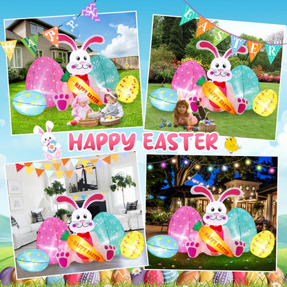 Avoalre Easter Inflatables Bunny Decor, Easter Blow up 6.1FT Cute Bunny with Carrot & Eggs, Lighted Inflatable for for Lawn Garden Holiday Party