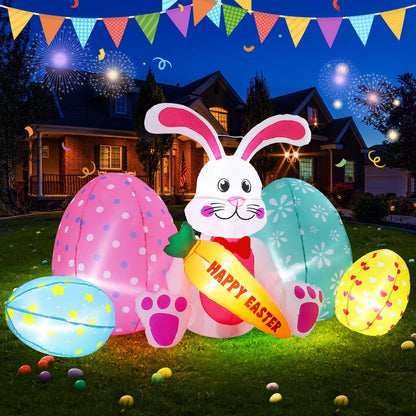 Avoalre Easter Inflatables Bunny Decor, Easter Blow up 6.1FT Cute Bunny with Carrot & Eggs, Lighted Inflatable for for Lawn Garden Holiday Party