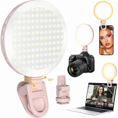 Avoalre Selfie Light for iPhone, 400mAh Rechargeable Led Selfie Light Clip On with mirror, 11 Adjusted Modes Selfie Light for Phone Camera Laptop Makeup Video Conference