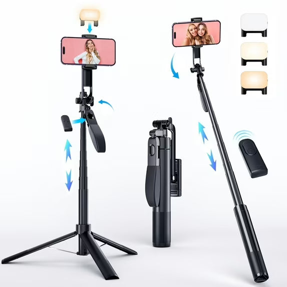 Avoalre 67" Selfie Stick, 360°Rotation Anti-shake Extendable Tripod for iPhone with Remote &Fill Light, Phone Tripod for Android/iOS