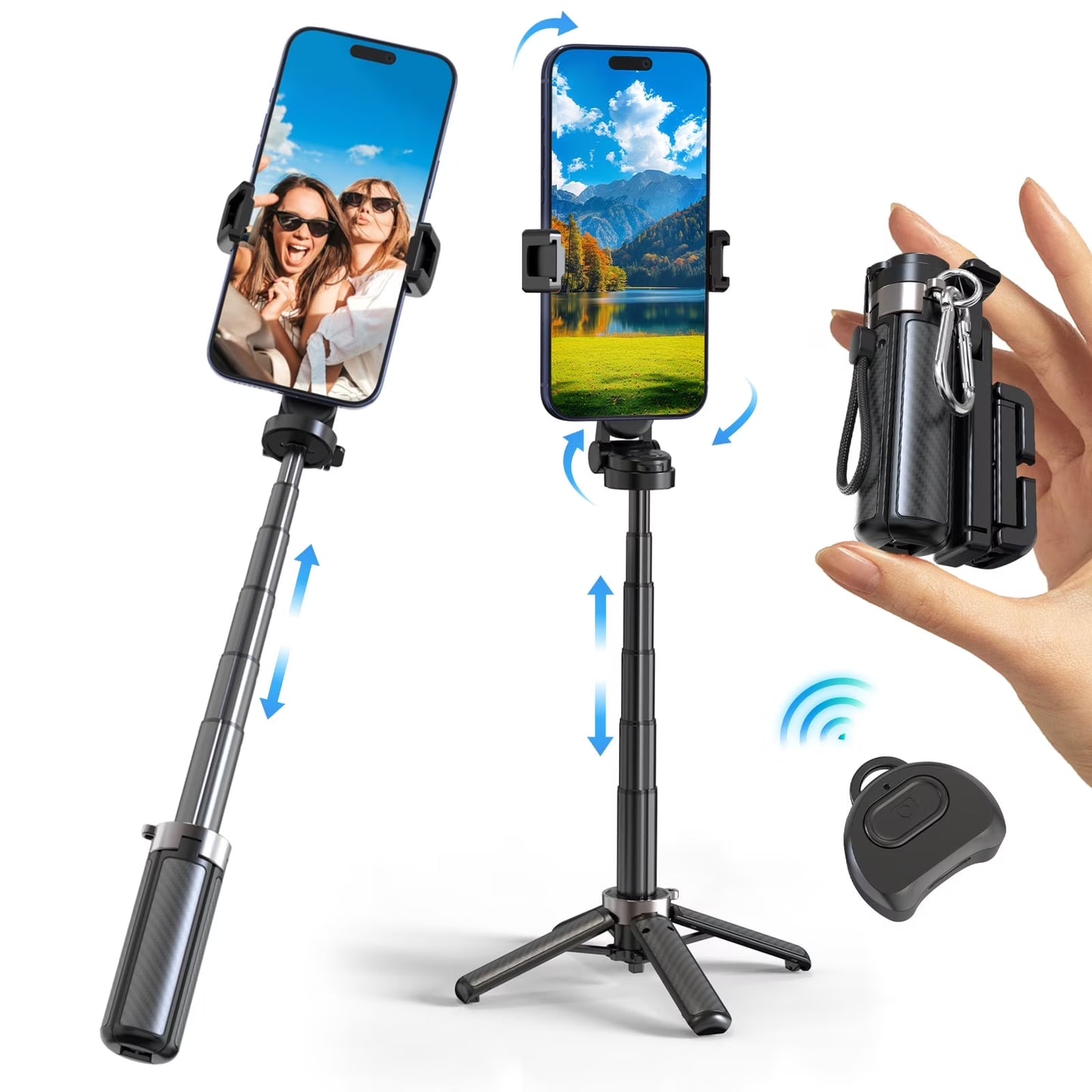 Avoalre mini Selfie Stick Tripod, Portable Pocket Size Tripod for iPhone, Lightweight Foldable Selfie Stick with Wireless Detachable Remote Control for Photograph Video Recording