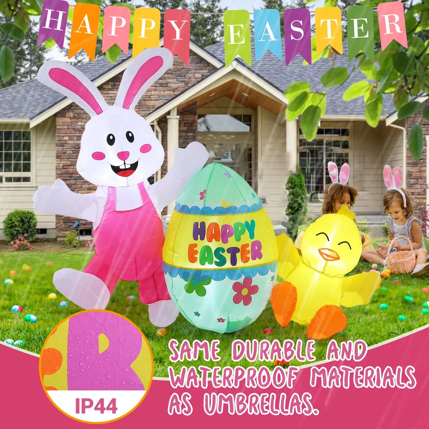Avoalre Easter Inflatables Decorations, Easter Blow Up 4.9FT Bunny with Chicks & Eggs, Lighted Inflatable for Yard Holiday Party Outdoor Garden, Gift for Kids
