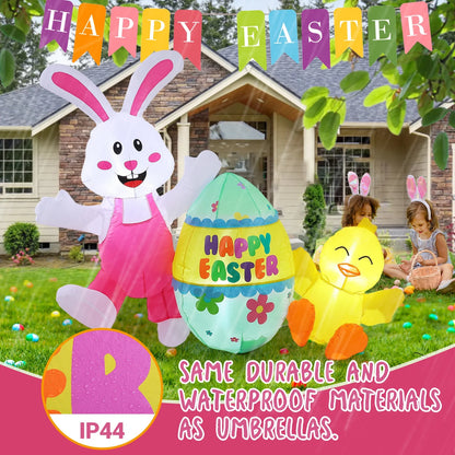 Avoalre Easter Inflatables Decorations, Easter Blow Up 4.9FT Bunny with Chicks & Eggs, Lighted Inflatable for Yard Holiday Party Outdoor Garden, Gift for Kids