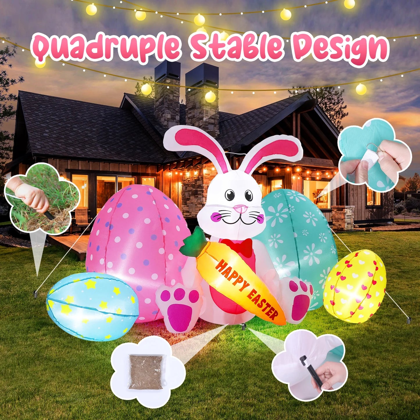Avoalre Easter Inflatables Bunny Decor, Easter Blow up 6.1FT Cute Bunny with Carrot & Eggs, Lighted Inflatable for for Lawn Garden Holiday Party