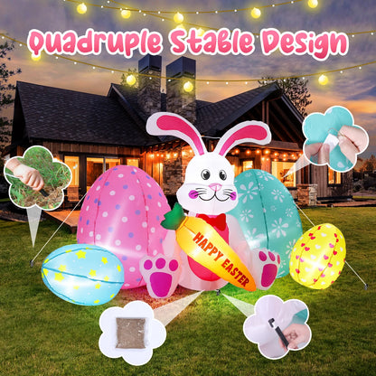 Avoalre Easter Inflatables Bunny Decor, Easter Blow up 6.1FT Cute Bunny with Carrot & Eggs, Lighted Inflatable for for Lawn Garden Holiday Party