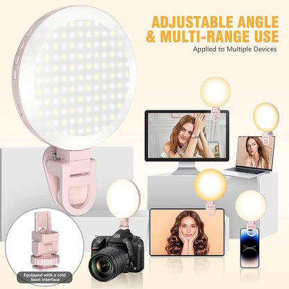 Avoalre Selfie Light for iPhone, 400mAh Rechargeable Led Selfie Light Clip On with mirror, 11 Adjusted Modes Selfie Light for Phone Camera Laptop Makeup Video Conference