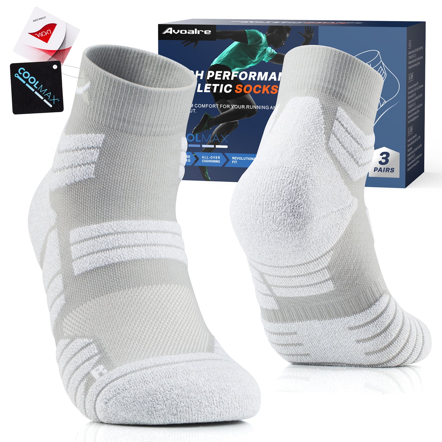 Avoalre No Show Running Socks for Men Women 3 Pairs Coolmax Sports Socks Cushioned Athletic Socks Breathable Anti-Blister Arch Support Moisture Wicking Anti-Odor