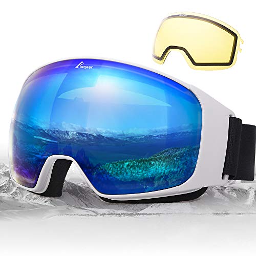 Elegear Skibrille Damen Herren Ski Goggles Snowboardbrille Anti-Fog 100% UV400 Schutz Verspiegelt Schneebrille Helmkompatible Skibrille für Snowboard Skifahren - Blau