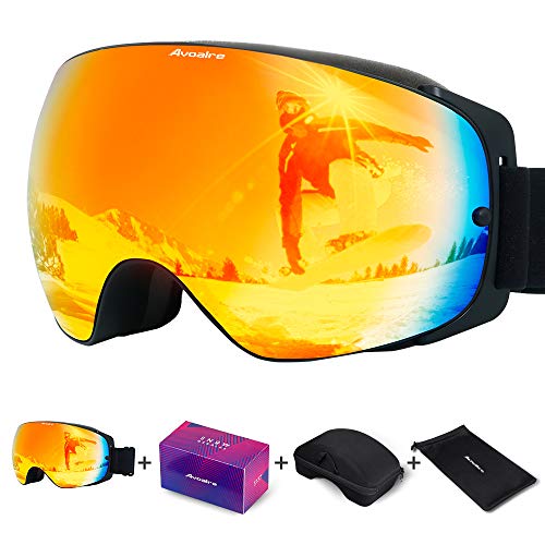 Avoalre Skibrille Snowboardbrille Für Damen und Herren - Rahmenlos Ski Snowboard Brille für Brillenträger Schutzbrillen, 100% OTG Anti-Fog 400 UV-Schutz Schneebrille Verspiegelt Snowboard Ski Goggles