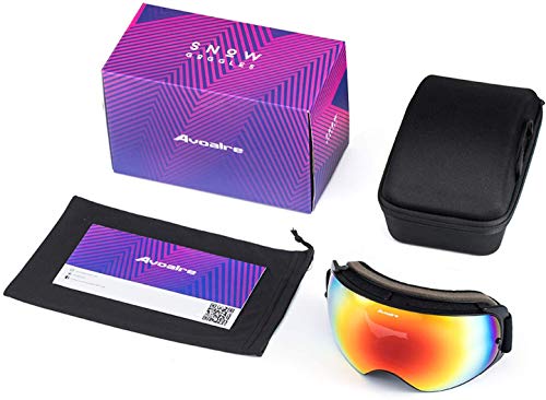 Avoalre Skibrille Snowboardbrille Für Damen und Herren - Rahmenlos Ski Snowboard Brille für Brillenträger Schutzbrillen, 100% OTG Anti-Fog 400 UV-Schutz Schneebrille Verspiegelt Snowboard Ski Goggles