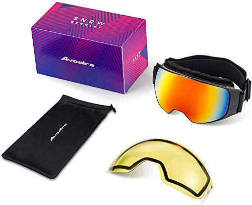 Avoalre Skibrille Damen Anti Fog Snowboardbrille - Ski Snowboard Brille für Brillenträger Schutzbrillen, 100% OTG Anti-Fog 400 UV-Schutz Schneebrille Snowboard Ski Goggles