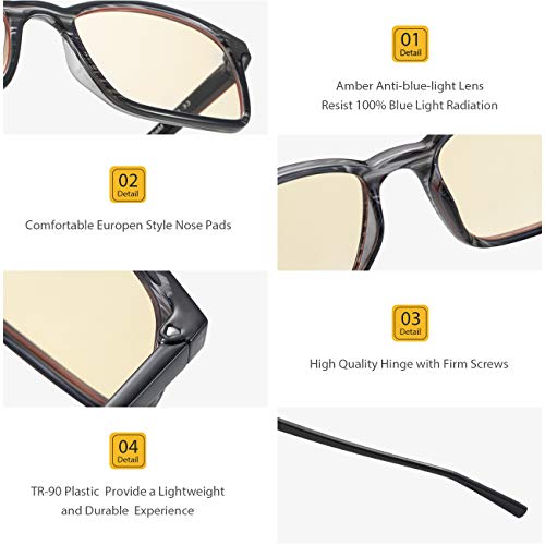 Avoalre Blue Light Blocking Glasses Gaming Computer Blue Light Filter Glasses Anti Digital Eyestrain, Improve Sleeping Square Frame Light Weight for Men-Yellow 01