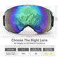 Elegear Skibrille Damen Herren Ski Goggles Snowboardbrille Anti-Fog 100% UV400 Schutz Verspiegelt Schneebrille Helmkompatible Skibrille für Snowboard Skifahren - Grün
