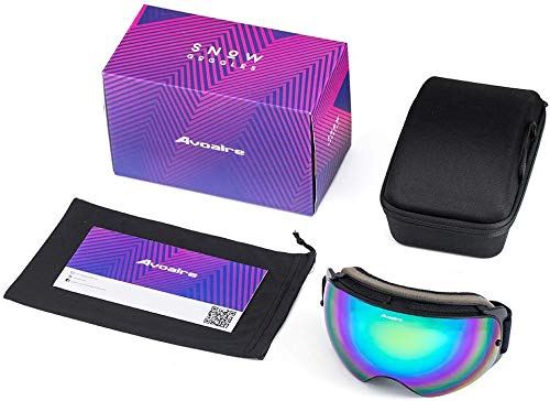 Avoalre Skibrille Snowboardbrille Für Damen und Herren - Rahmenlos Ski Snowboard Brille für Brillenträger Schutzbrillen, 100% OTG Anti-Fog 400 UV-Schutz Schneebrille Verspiegelt Snowboard Ski Goggles