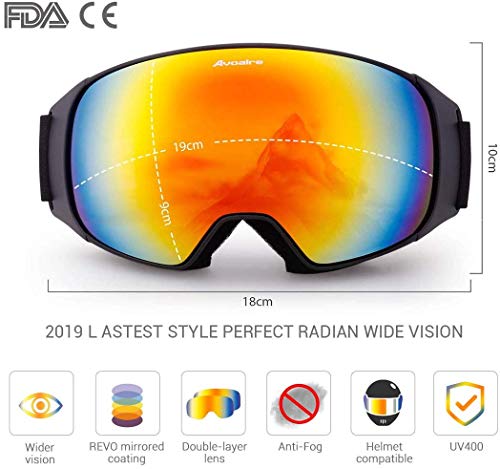 Avoalre Skibrille Damen Anti Fog Snowboardbrille - Ski Snowboard Brille für Brillenträger Schutzbrillen, 100% OTG Anti-Fog 400 UV-Schutz Schneebrille Snowboard Ski Goggles
